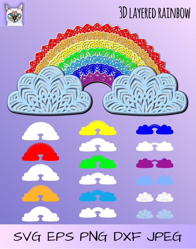 Download Clip Art Zentangle Papercut Digital Download 3d Layered Rainbow Mandala Svg 17 Layers Multilayered Cut File Art Collectibles