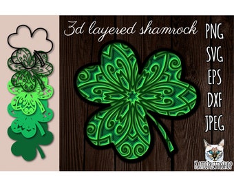 3d layered Shamrock svg, layered cut file. St Patrick shamrock Papercut, Multilayered laser cut file, 5 layers. Digital Download.