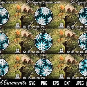 Adornos navideños en capas 3D SVG, Corte de papel de Navidad, archivo de corte láser de múltiples capas, 4 capas. Descarga digital.