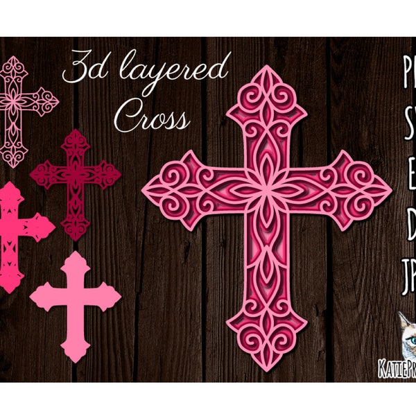 3d layered Cross svg, layered cut file. Easter cross Papercut, Multilayered laser cut file, 4 layers. Digital Download.