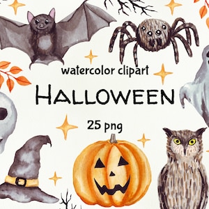 Watercolor Clipart Halloween Clipart Fall Clip Art Bats Watercolor Halloween Pumpkins Clipart Watercolor Pumpkins Witch Hat Happy Halloween