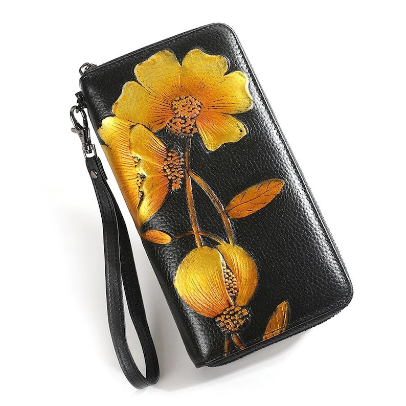 cow leather women wallets long genuine leather purse female floral clutch wallet large capacity card holder and phone bag