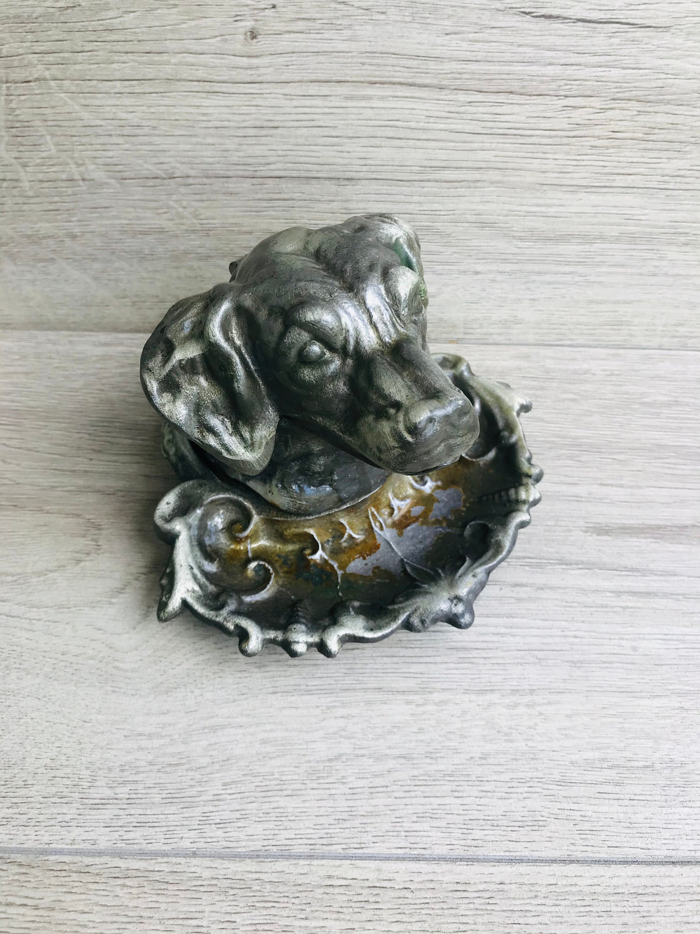Vintage ashtray dog head Metal ashtray with lid 80s Ash tray Etsy