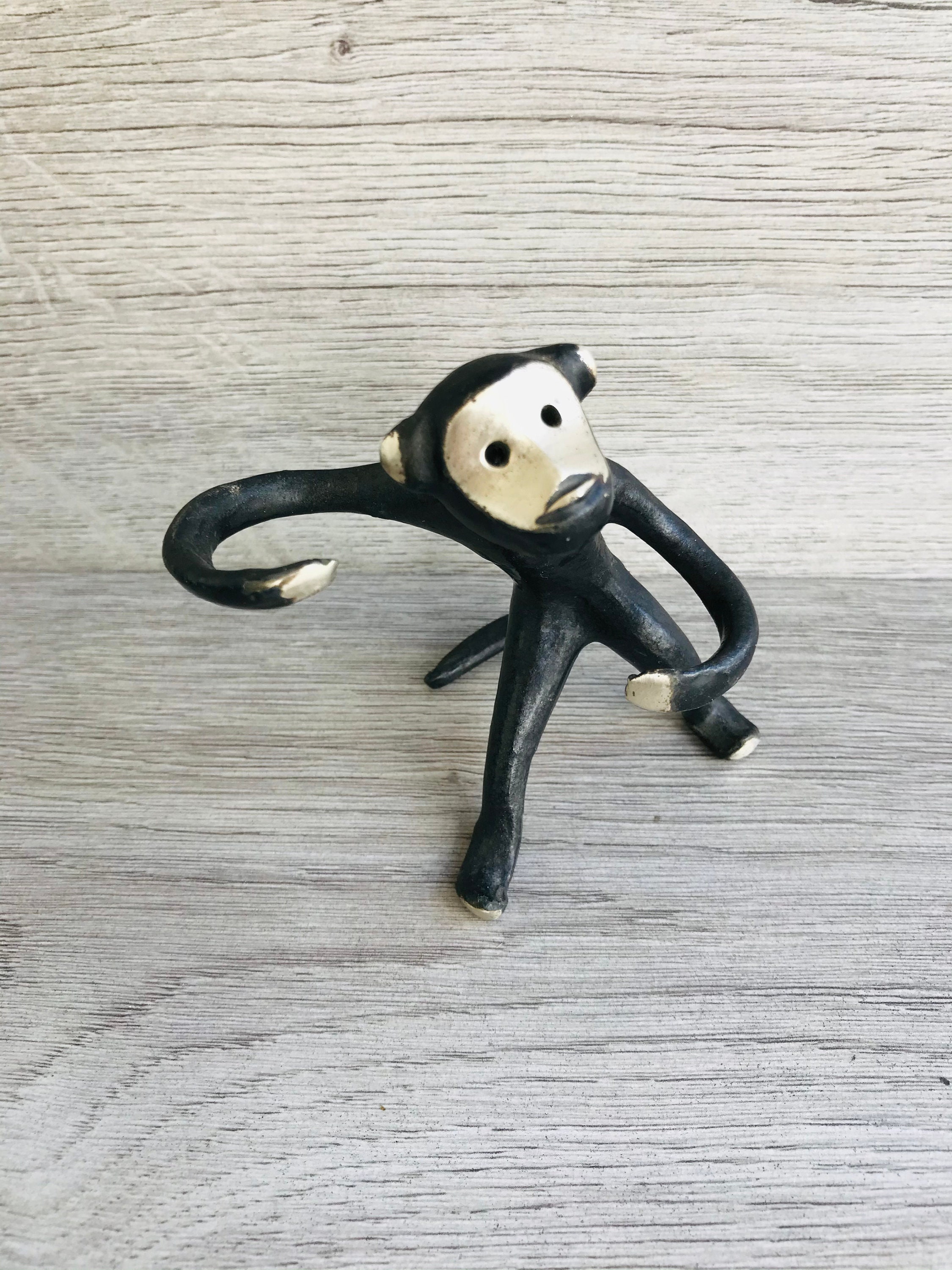 Vintage Brass Monkey Figurine Ring Holder Monkey Statuette Etsy