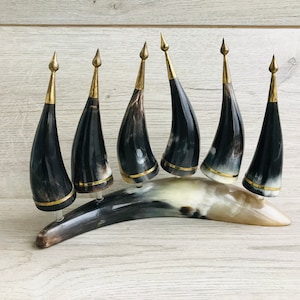 Set of 6 vintage wine drinking horns Cornucopia drinking set Viking natural celtic horns Shot set Decorative real horn Handmade medieval