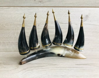 Set of 6 vintage wine drinking horns Cornucopia drinking set Viking natural celtic horns Shot set Decorative real horn Handmade medieval