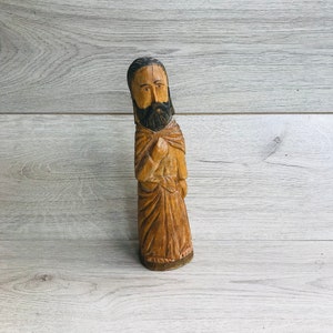 Vintage wooden figurine man Hand-crafted wooden statue person male Hand carved table statuette Decor shelf Wooden sculpture decoration