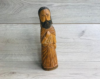 Vintage wooden figurine man Hand-crafted wooden statue person male Hand carved table statuette Decor shelf Wooden sculpture decoration