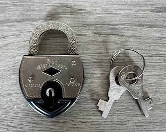 Vintage USSR Padlock with Key: Rustic Metal Lock, 1960s Collectible