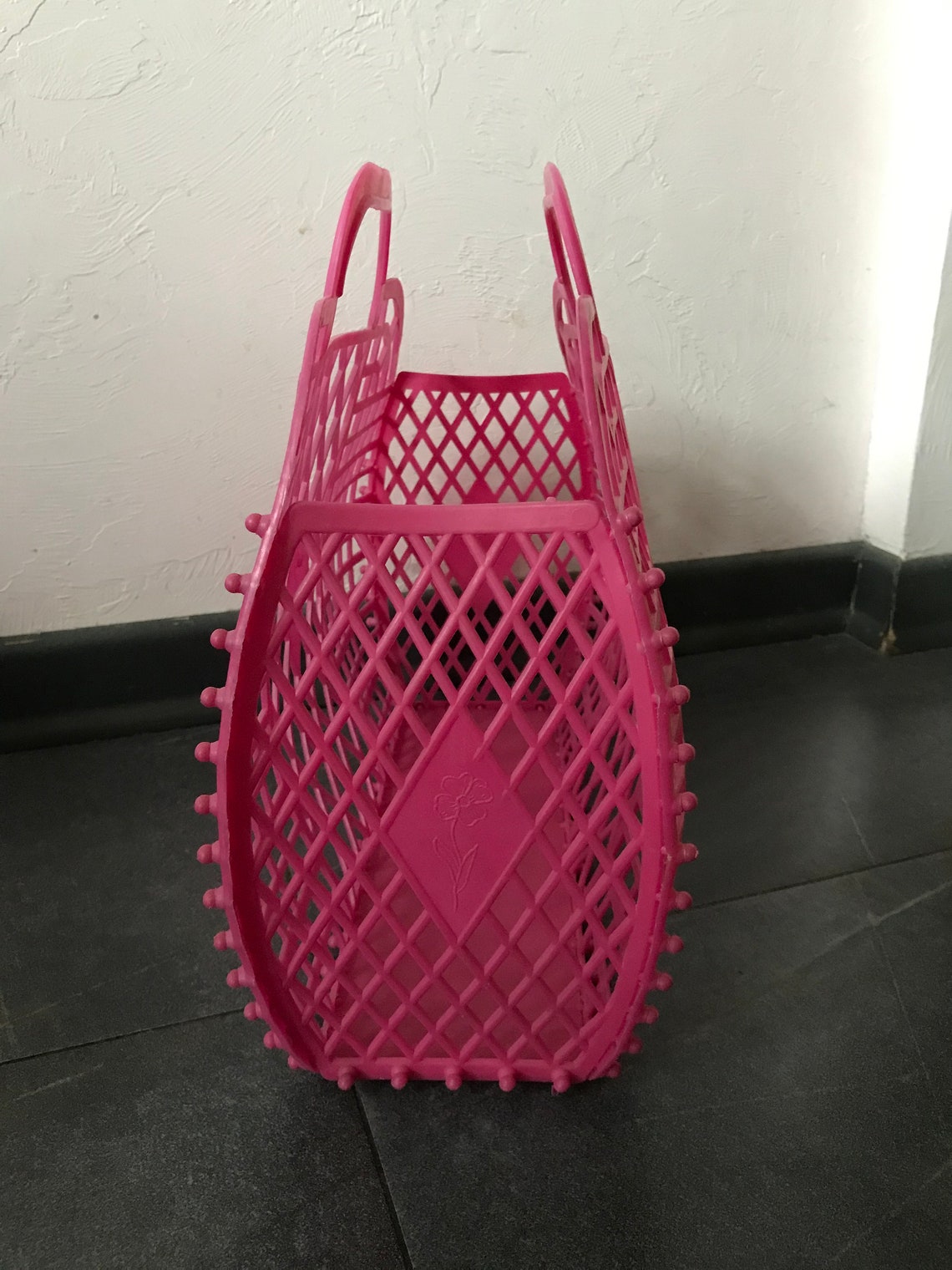 Vintage plastic mesh bag Pink market bag Ecofriendly plastic Etsy