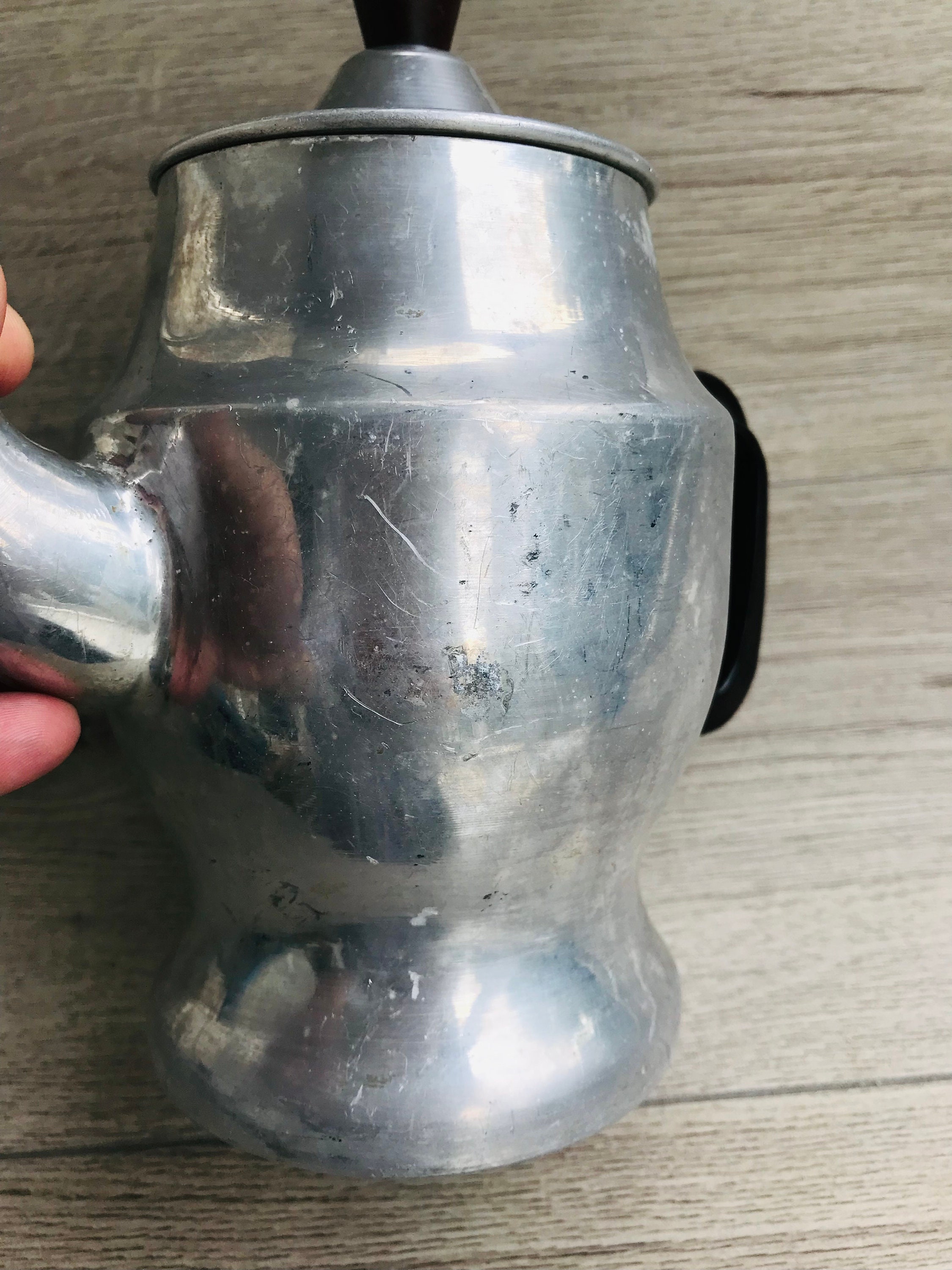 Vintage Large Aluminum Coffee Pot 1 Liter Tea Pot Silver