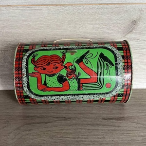 Vintage Blechdose Tasche Kinderspielzeug Blechdose Spielzeugtasche geeignet 70er Jahre Grün roter Koffer Kindertasche UdSSR