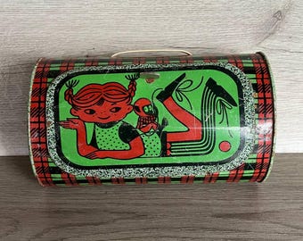 Vintage 70s Tin Toy Suitcase: USSR Girl's Lunchbox