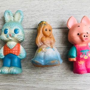 Mini juguete de goma vintage lechón conejito princesa pequeña soviético Hecho de caucho denso Juguetes infantiles rusos Dibujos animados soviéticos Juguete de la URSS