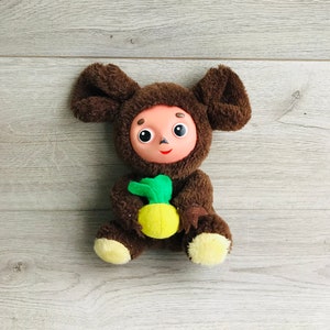 Vintage Soviet Cheburashka Plush Toy, Cartoon Character Doll