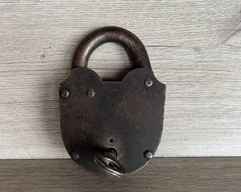 Vintage USSR Padlock with Key: Rustic Metal Lock Collector Decor