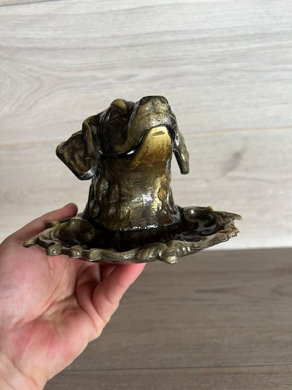 ハンドクラフト　置物　vintage Vintage 80s Dog Head Ashtray: Metal Trinket Box With Lid - Etsy
