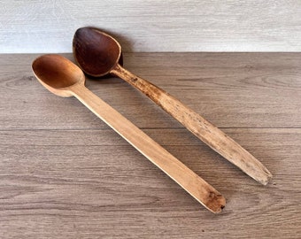 Vintage Carved Wooden Spoons: Rustic Kitchen Decor, Primitive Cutlery
