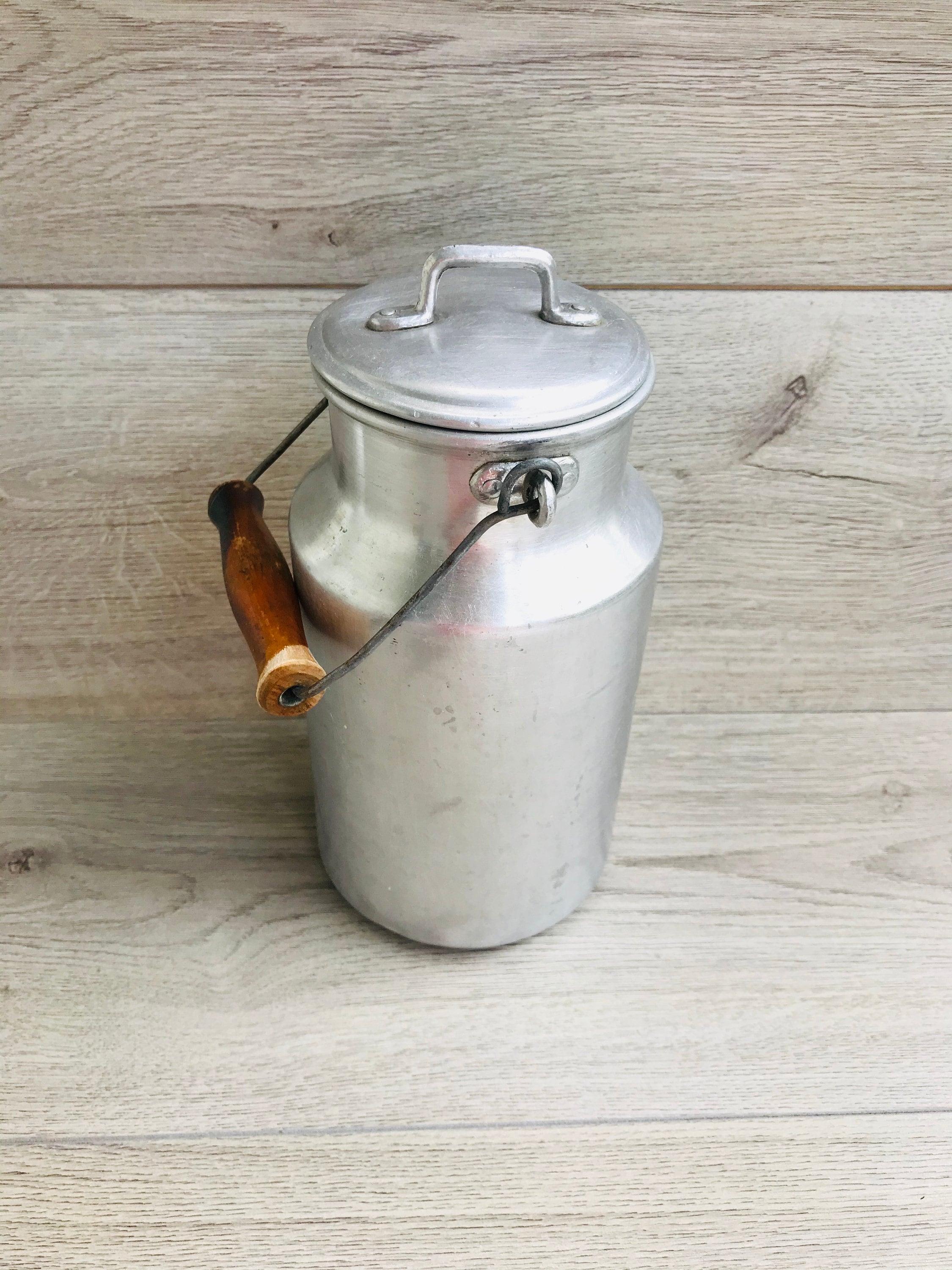 Vintage Aluminum Milk Can, Soviet Metal Pail, Rustic Farmhouse