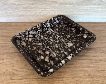 Vintage Enameled Metal Soap Dish: Black & White Retro Decor