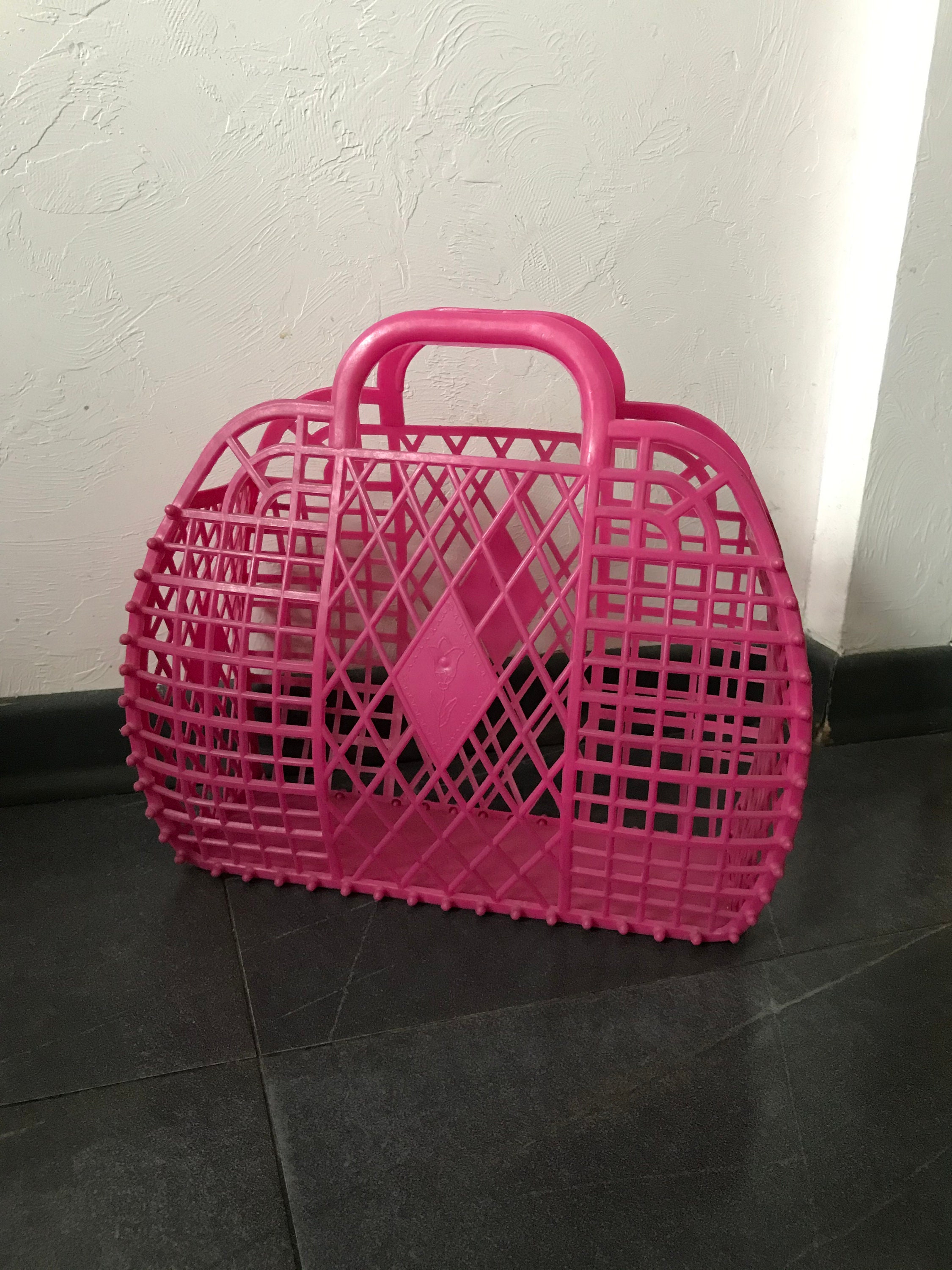 Vintage plastic mesh bag Pink market bag Ecofriendly plastic Etsy