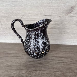 Vintage small enamel  jug 0.2 liter Black enamel pitcher Enamel metal jar Enamelware Camping farmhouse enamelware Metal travel black mug