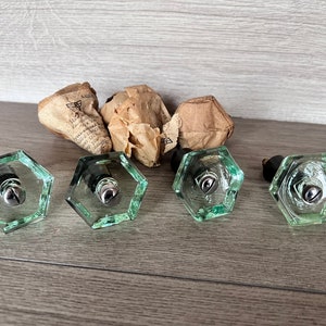 Set of 7 Vintage Green Glass Cabinet Knobs: Retro Door Handles