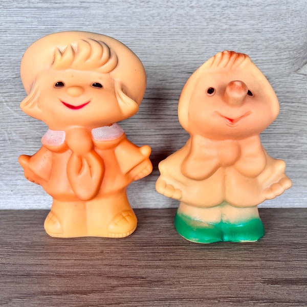 Vintage rubber toy cartoon character Neznayka Soviet toy Rubber doll for baby child with squeaker Russian children's toys Soviet cartoon