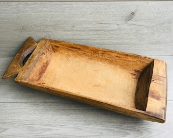 Vintage Hand Carved Wooden Trough: Rustic Primitive Decor