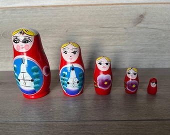 Vintage handmålade ryska dockor, set om 5
