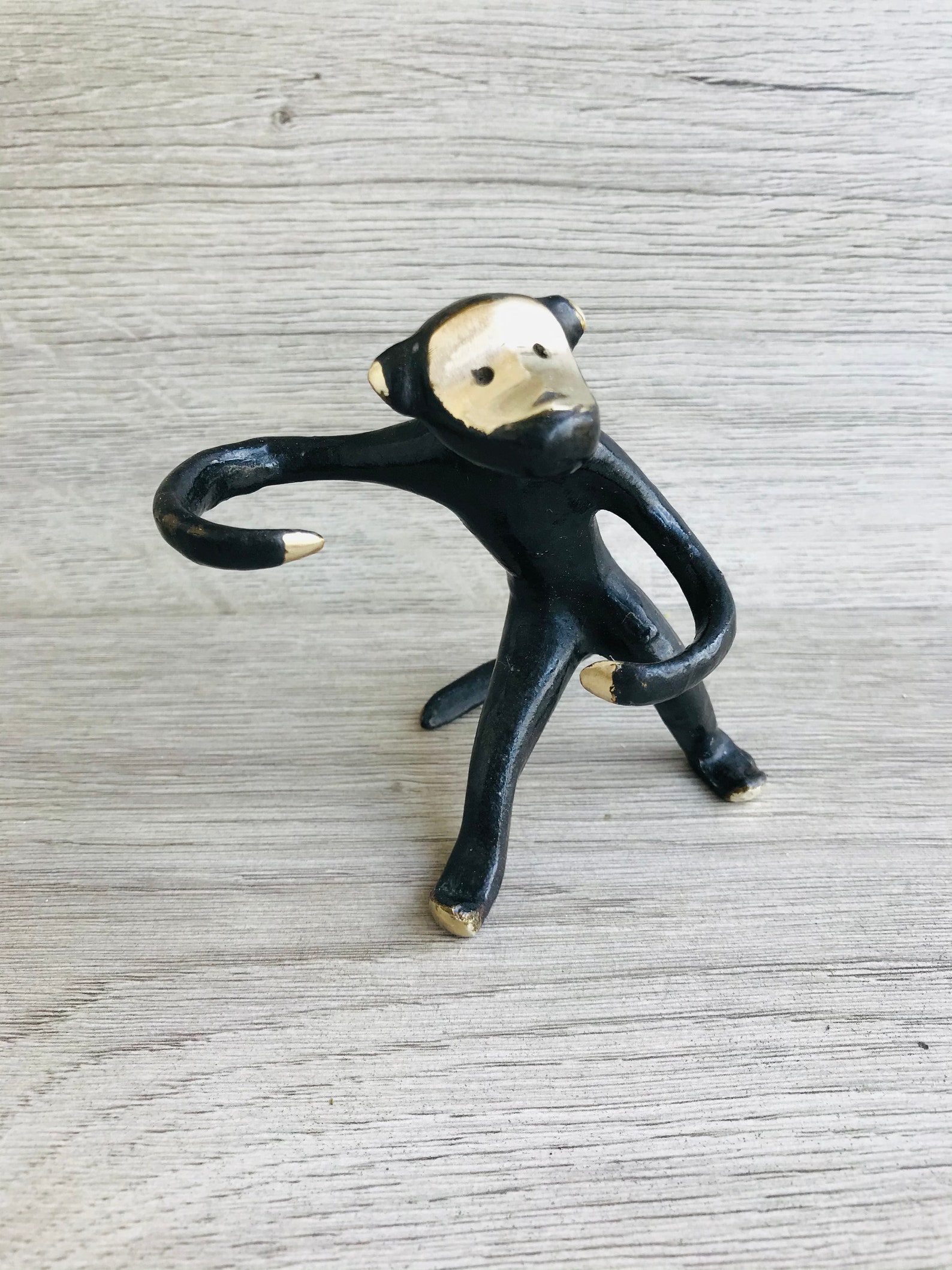 Vintage Brass Monkey Figurine Ring Holder Monkey Statuette Etsy
