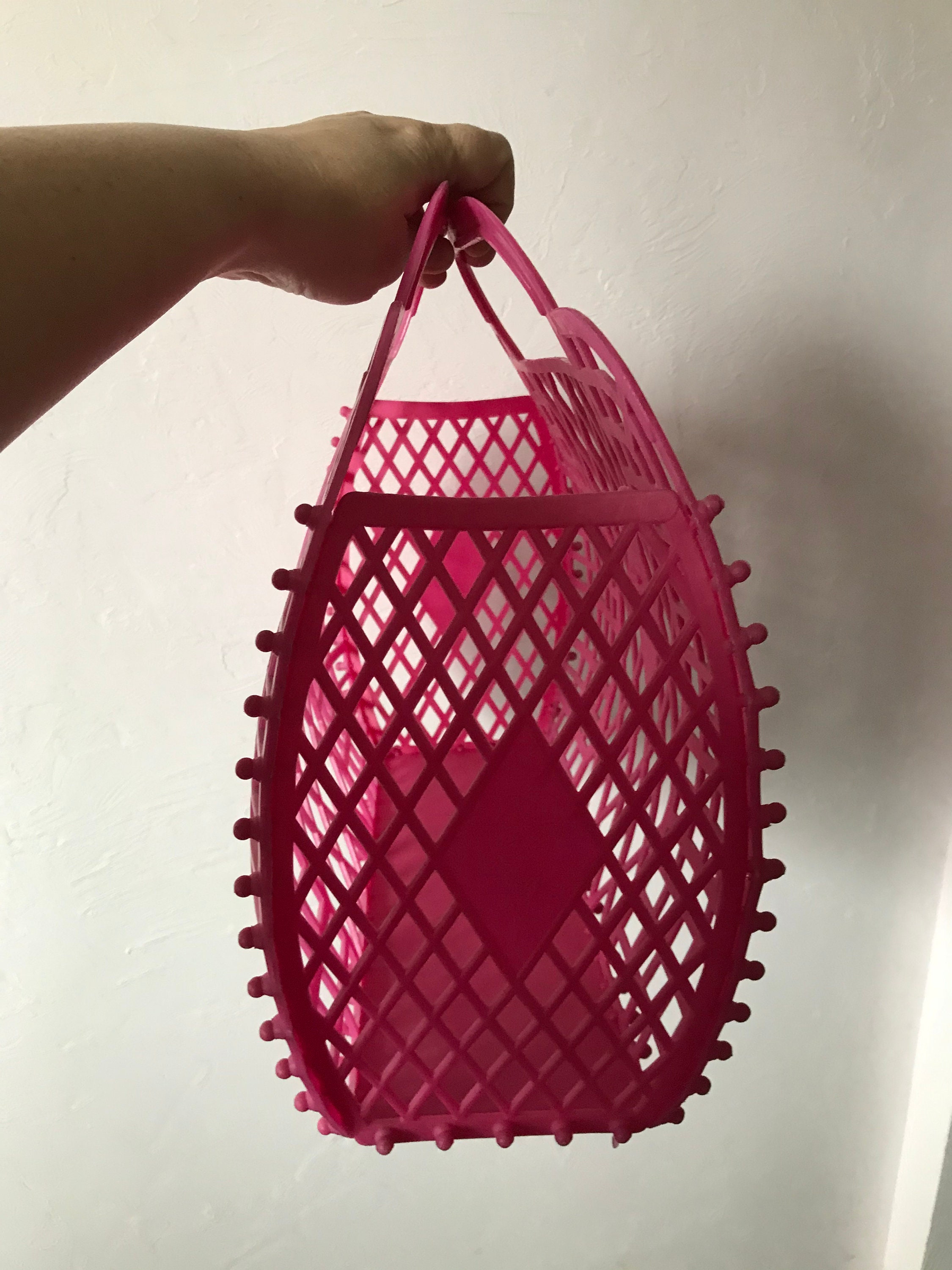 Vintage plastic mesh bag Pink market bag Ecofriendly plastic Etsy