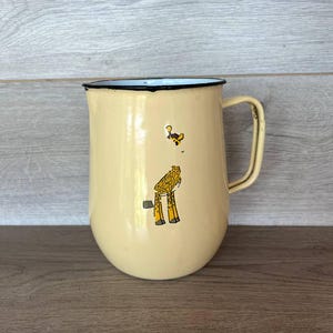 Vintage big enamel  jug 1.5 liter Yellow enamel pitcher Enamel metal large jar Enamelware Camping farmhouse enamelware Metal travel mug