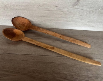 Vintage Long Wooden Spoons: Primitive Handmade Kitchen Decor