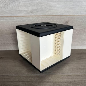 Vintage Spinnable Cassette Tape Rack: Black & White Plastic Holder