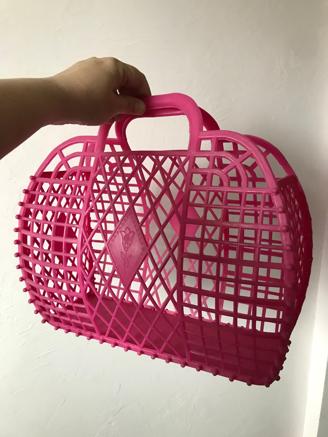 Vintage plastic mesh bag Pink market bag Ecofriendly plastic Etsy