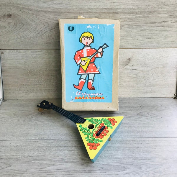 Vintage children's toy balalaika Wooden toy stringed instrument Child's musical instrument balalaika Retro mini russian musical instrument