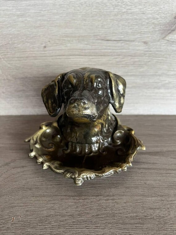 Vintage 80s Dog Head Ashtray: Metal Trinket Box With Lid - Etsy