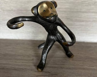Vintage Brass Monkey Figurine Ring Holder, Walter Bosse Style