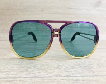 80s Vintage Aviator Sunglasses: Purple & Gold Frame