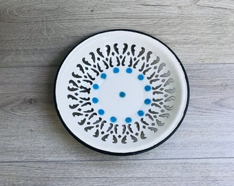 Vintage Enameled Metal Plate: Retro Openwork Fruit Dish