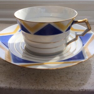 Antique Shelley Harlekijn set of 4 Art Deco cups and saucers, wedding gift, gift for her image 9
