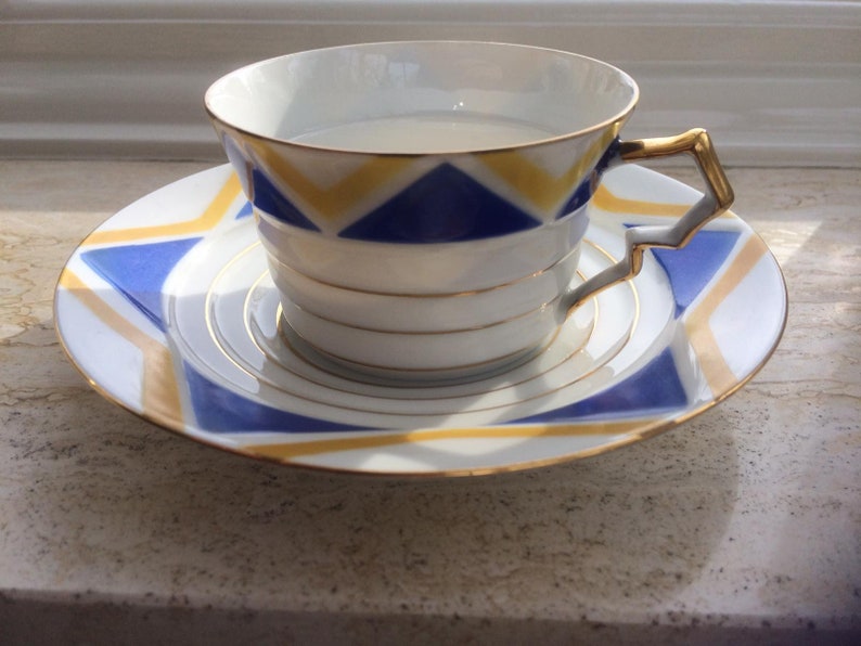 Antique Shelley Harlekijn set of 4 Art Deco cups and saucers, wedding gift, gift for her image 9