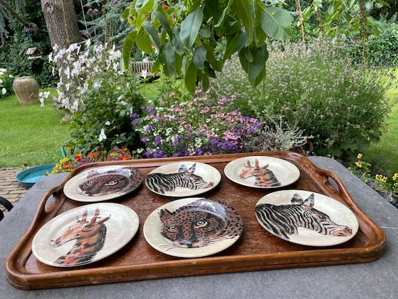 Gien France Kenya Pastry Plates, Hand Painted Safari Set of 6 - Etsy