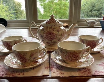 Johnson Bros zomerse chintz theeset in roze, cadeau voor haar, verjaardagscadeau