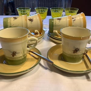 Faïencerie Zeller bijenland set van 6 koffie kopjes en schotels, GRATIS VERZENDING, cadeau voor haar, verjaardagscadeau