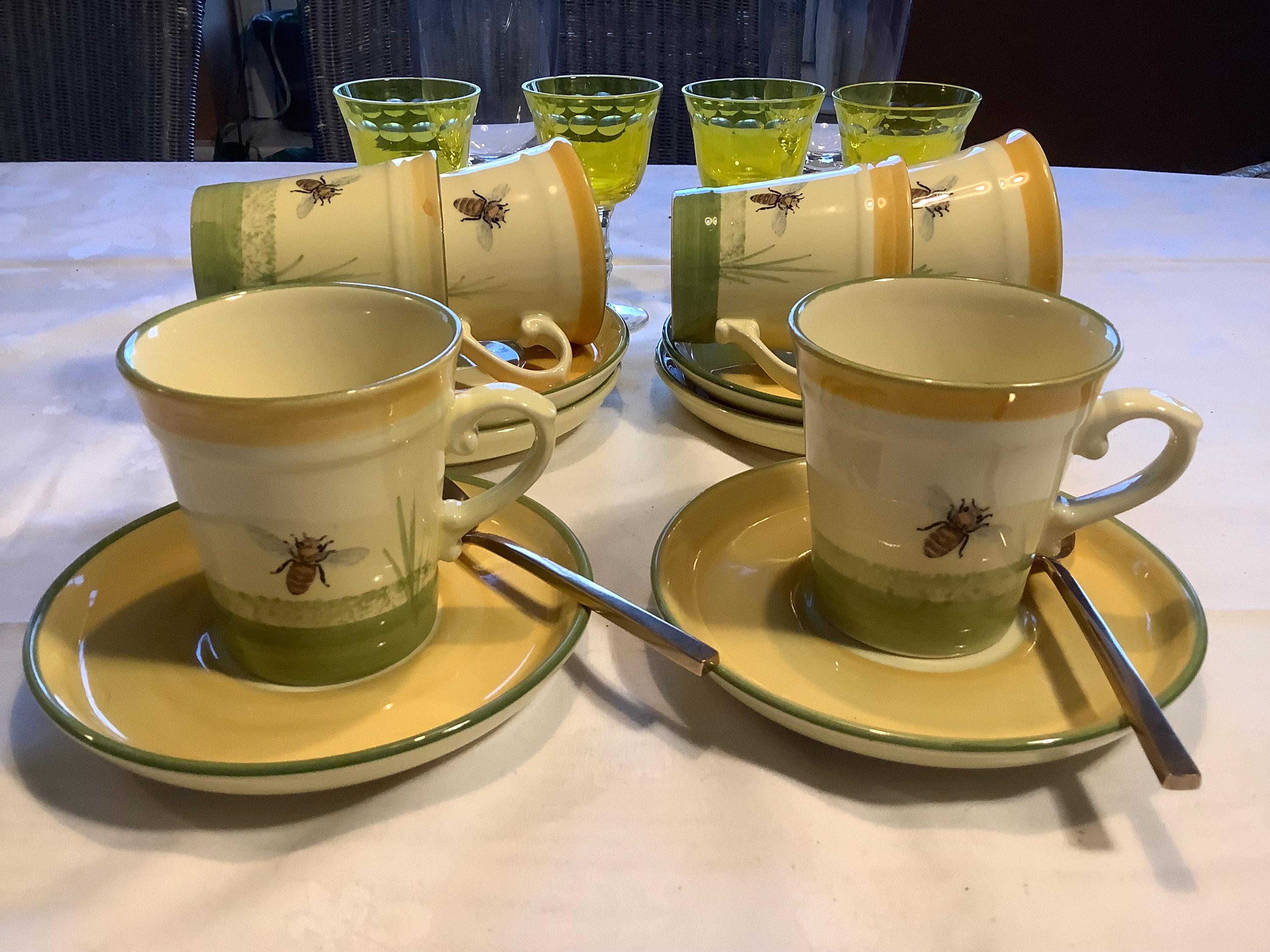 Vintage Zeller Fayencerie Bee Coffee Cup and Saucer Set, Hand
