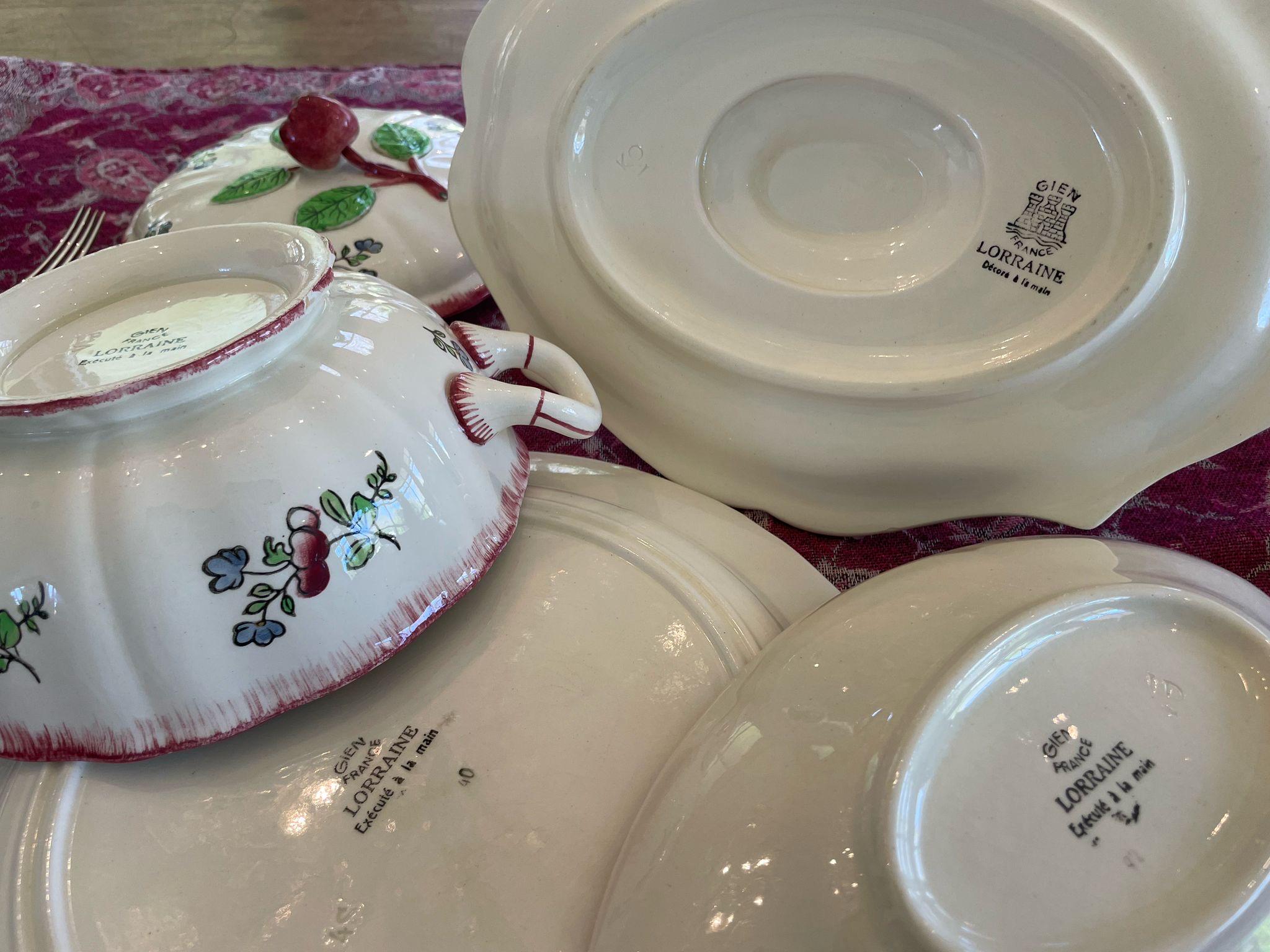 Vintage Gien Lorraine Dinnerware Set, Handpainted Floral, 6 Place
