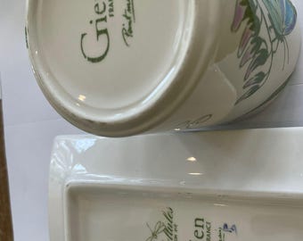 Gien Faïence Libellules Rechteckiges Geschirr und Becher offenes