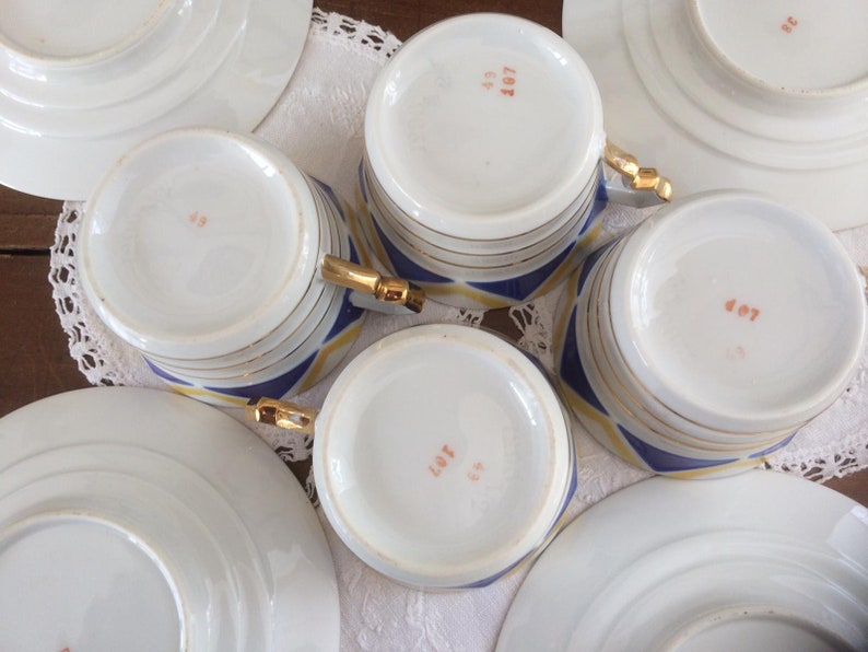 Antique Shelley Harlekijn set of 4 Art Deco cups and saucers, wedding gift, gift for her 画像 2